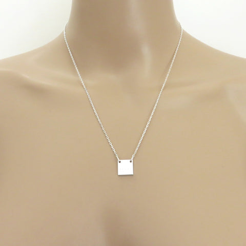 Gucci 925 Sterling Silver Mini Square Tag Unisex Pendant Necklace Made in Italy