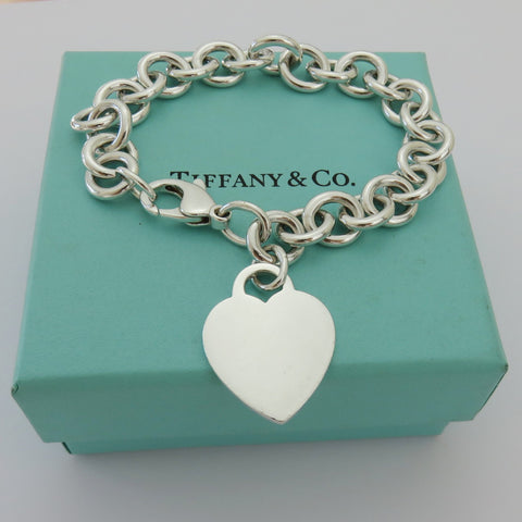 TIFFANY & CO 925 Silver Heart Bold Links Bracelet Authentic with Blue Box