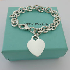 TIFFANY & CO 925 Silver Heart Bold Links Bracelet Authentic with Blue Box