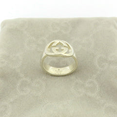 GUCCI 925 Sterling Silver Interlocking G Logo Ring Size 4.5 Authentic with Pouch