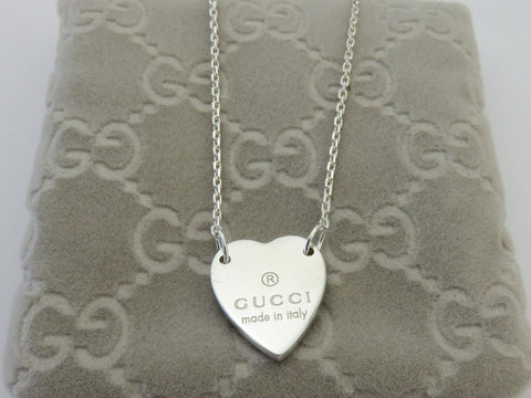 Gucci Sterling Silver Trademark Heart Pendant Necklace Price Includes US Tariff