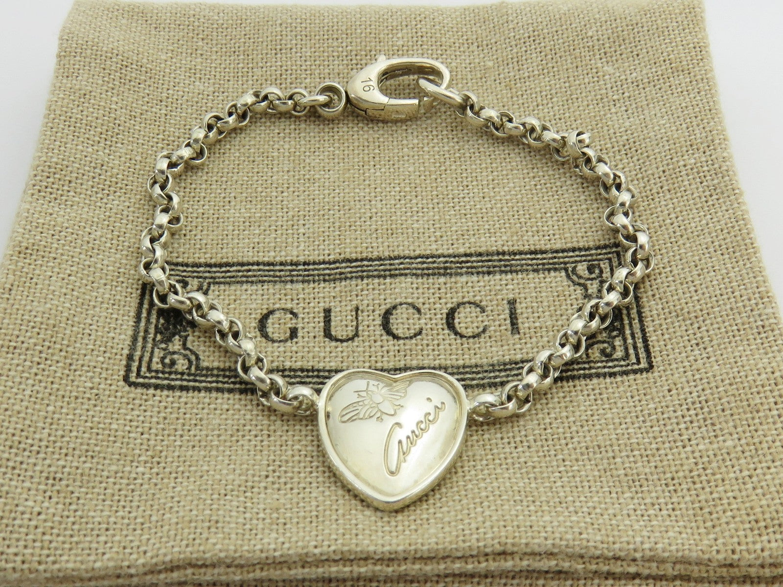 Gucci Sterling Silver Heart Butterfly Bracelet Price Includes US Tariff