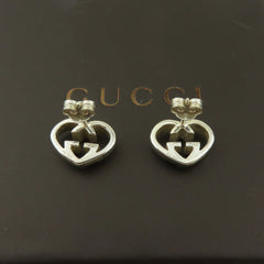 Gucci 925 Sterling Silver Interlocking G Heart Earrings Authentic with Box