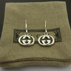 Gucci 925 Sterling Silver Interlocking G Dangle Earrings Authentic w/ Pouch Bag