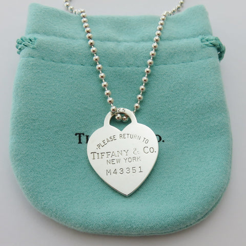 Authentic TIFFANY & CO Silver Return to Tiffany Heart Long Beaded Chain Necklace