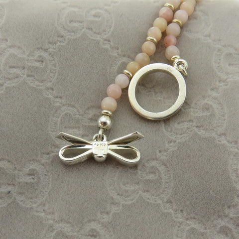 GUCCI 925 Sterling Silver Beads Ribbon Toggle Choker Necklace Authentic w/ Pouch