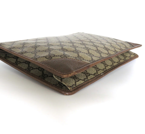 Gucci Vintage Brown GG Monogram Canvas Leather Unisex Clutch Bag Authentic Italy