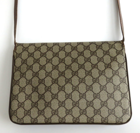 Gucci Vintage Brown GG Monogram Canvas Leather Convertible Shoulder Bag Clutch