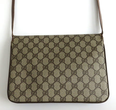 Gucci Vintage Brown GG Monogram Canvas Leather Convertible Shoulder Bag Clutch
