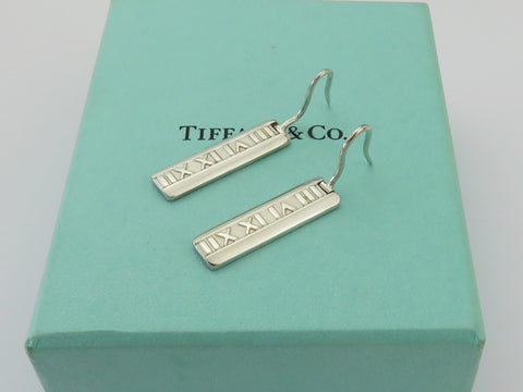 TIFFANY & CO Sterling Silver Atlas Bar Dangle Earrings Price Includes US Tariff