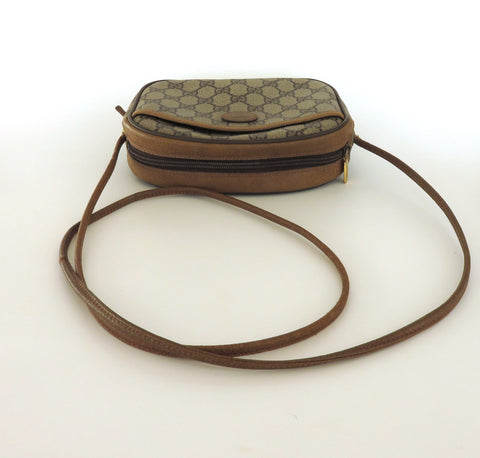 GUCCI Vintage Brown GG Monogram Canvas Leather Small Cross Body Bag Authentic