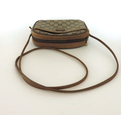 GUCCI Vintage Brown GG Monogram Canvas Leather Small Cross Body Bag Authentic