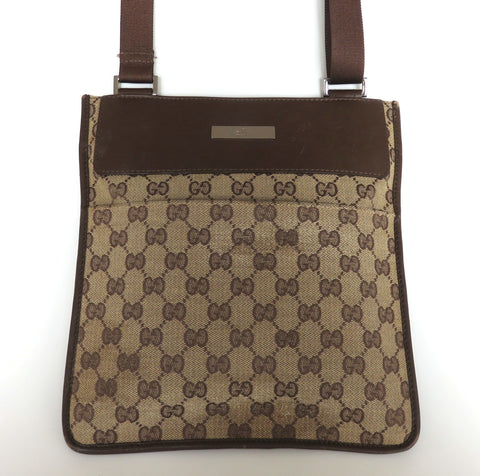 GUCCI Brown GG Monogram Canvas Leather Unisex Cross Body Bag Purse Authentic