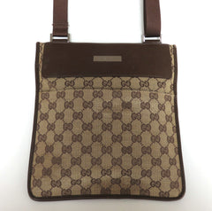 GUCCI Brown GG Monogram Canvas Leather Unisex Cross Body Bag Purse Authentic