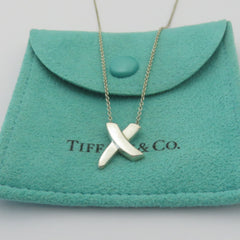 TIFFANY & CO 925 Sterling Silver Kiss X Pendant Necklace with Pouch