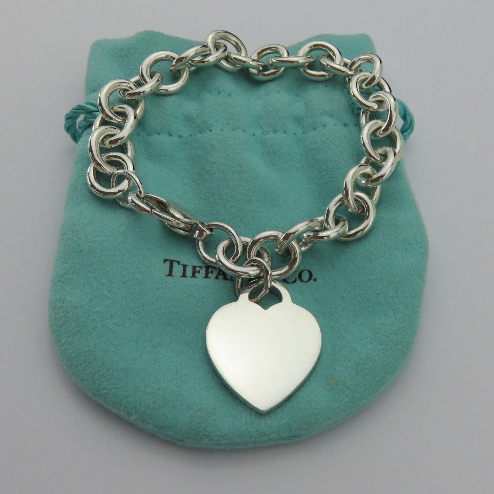 TIFFANY & CO 925 Silver Heart Bold Links Bracelet Authentic with Blue Pouch