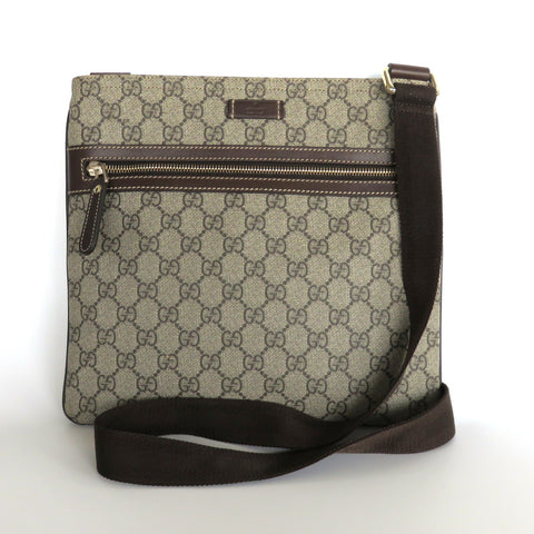 GUCCI Brown GG Monogram Canvas Leather Unisex Cross Body Bag Purse Authentic