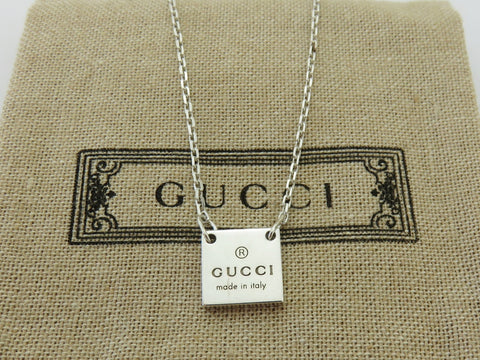 Gucci Sterling Silver Mini Square Tag Pendant Necklace Price Includes US Tariff