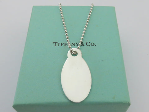 TIFFANY & CO Silver Return to TIFFANY Oval Tag Long Beaded Chain Unisex Necklace