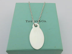 TIFFANY & CO Silver Return to TIFFANY Oval Tag Long Beaded Chain Unisex Necklace