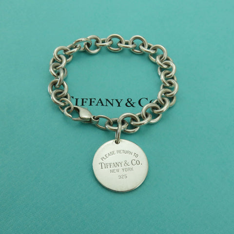 TIFFANY & CO 925 Silver Return to Tiffany Round Bold Link Bracelet w/ Pouch Bag