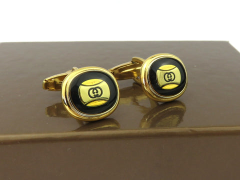 Gucci Gold Tone Metal Black Enamel GG Logo Cufflinks Price Includes US Tariff