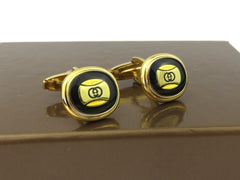 Gucci Gold Tone Metal Black Enamel GG Logo Cufflinks Price Includes US Tariff