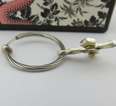 Gucci 925 Silver Black Yellow Enamel Cross Hoop Clip-on Earrings with Pouch Box