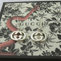 Gucci 925 Silver Interlocking G Dangle Earrings Authentic with Box Pouch Italy