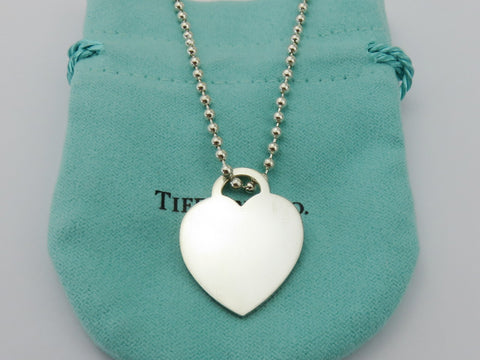 TIFFANY & CO Silver Return to Tiffany Heart Tag Long Beaded Chain Necklace