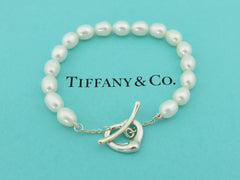 TIFFANY & CO Sterling Silver Open Heart Pearl Toggle Bracelet RRP AU$2350