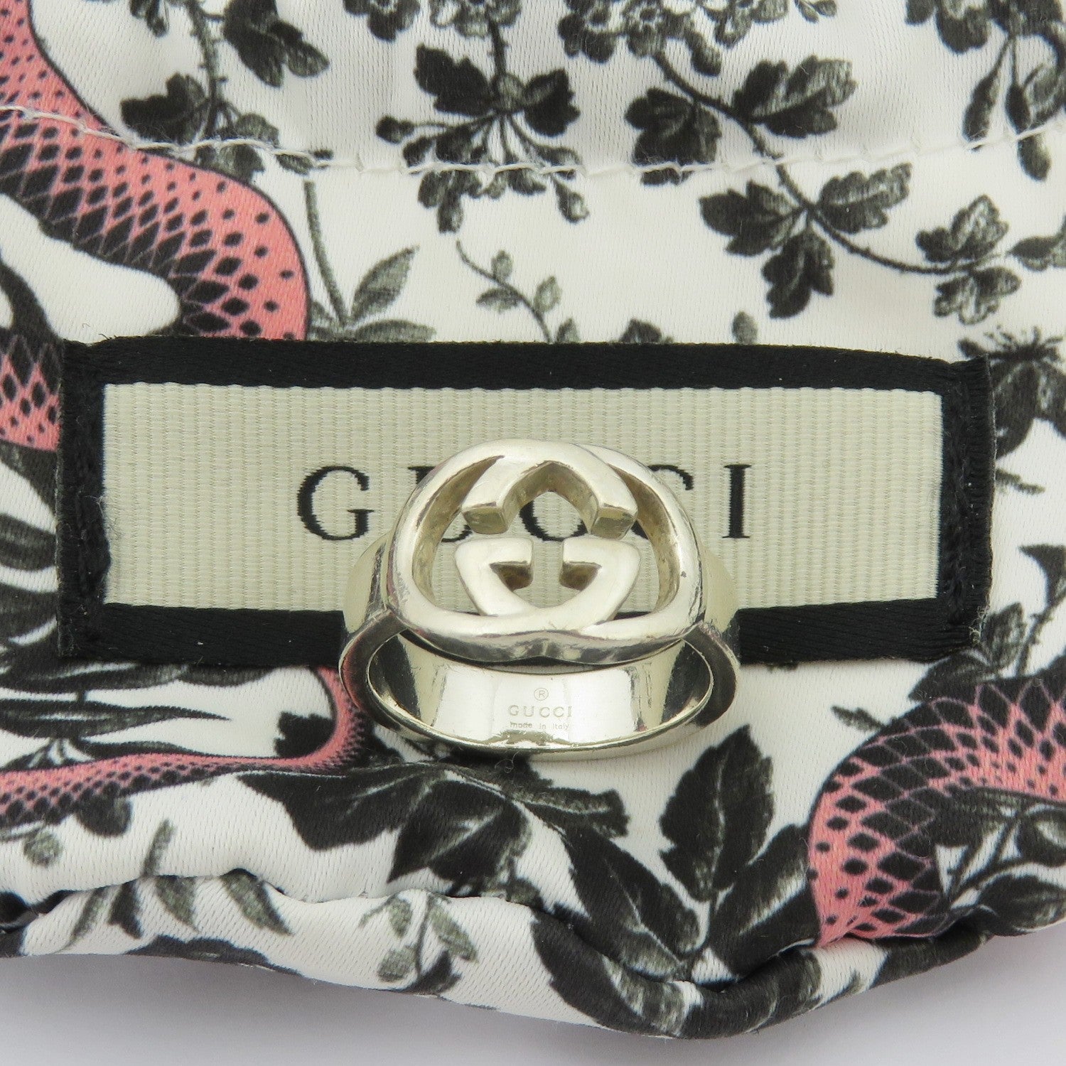 GUCCI 925 Sterling Silver Interlocking G Ring Size 5 Made in Italy with Pouch