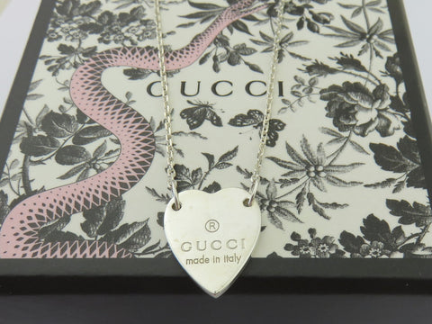 Gucci Sterling Silver Trademark Heart Pendant Necklace Price Includes US Tariff