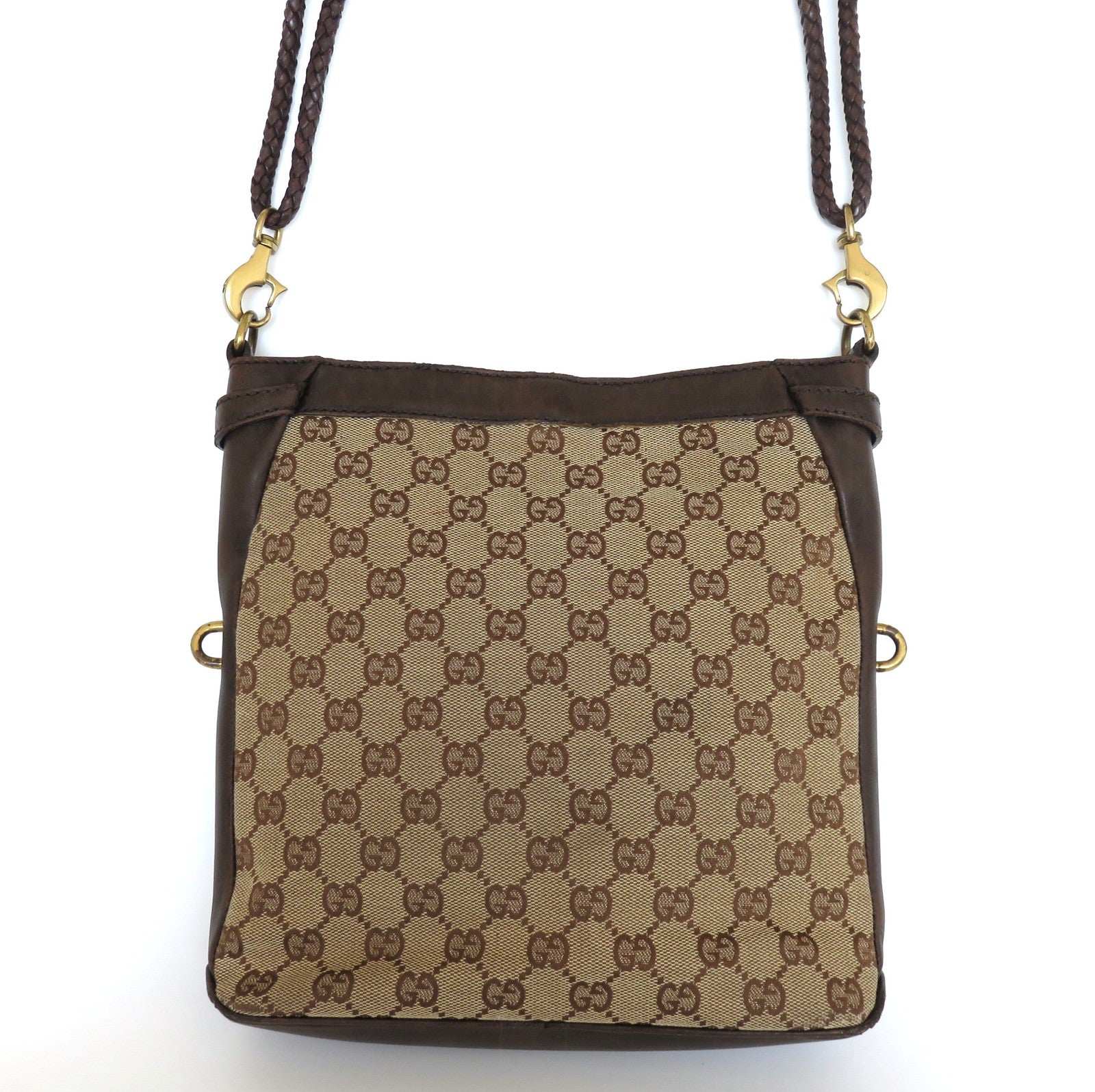 GUCCI Brown GG Monogram Canvas Leather Unisex Cross Body Bag Purse Authentic