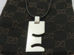 Gucci Sterling Silver GEMINI Pendant Black Leather Cord Necklace