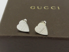 GUCCI Sterling Silver Trademark Heart Tag Earrings Price Includes US Tariff
