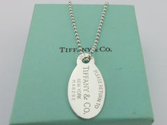 TIFFANY & CO Silver Return to TIFFANY Oval Tag Long Beaded Chain Unisex Necklace
