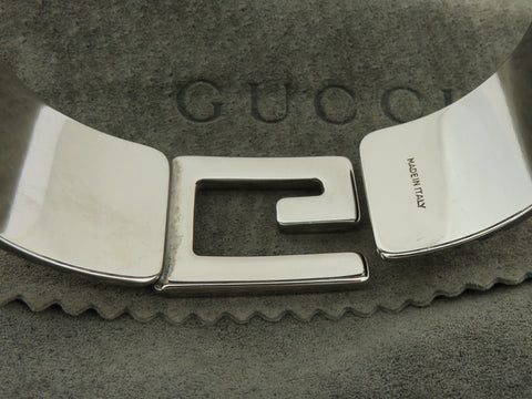 GUCCI Golden Brown Leather Metal G Logo Bangle Bracelet Price Includes US Tariff