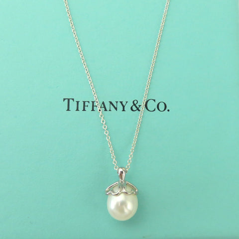 TIFFANY & CO 925 Sterling Silver Pearl Pendant Necklace Authentic with Box