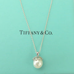 TIFFANY & CO 925 Sterling Silver Pearl Pendant Necklace Authentic with Box