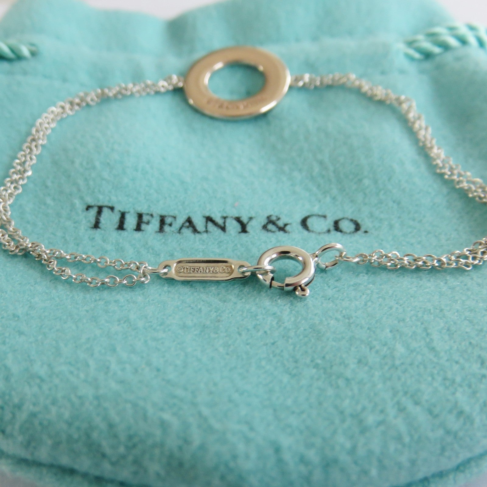 TIFFANY & CO 925 Silver Rubedo Metal1837 Circle Bracelet Authentic with Pouch