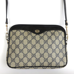 GUCCI Vintage Navy Blue Grey GG Monogram Canvas Leather Cross Body Bag Authentic