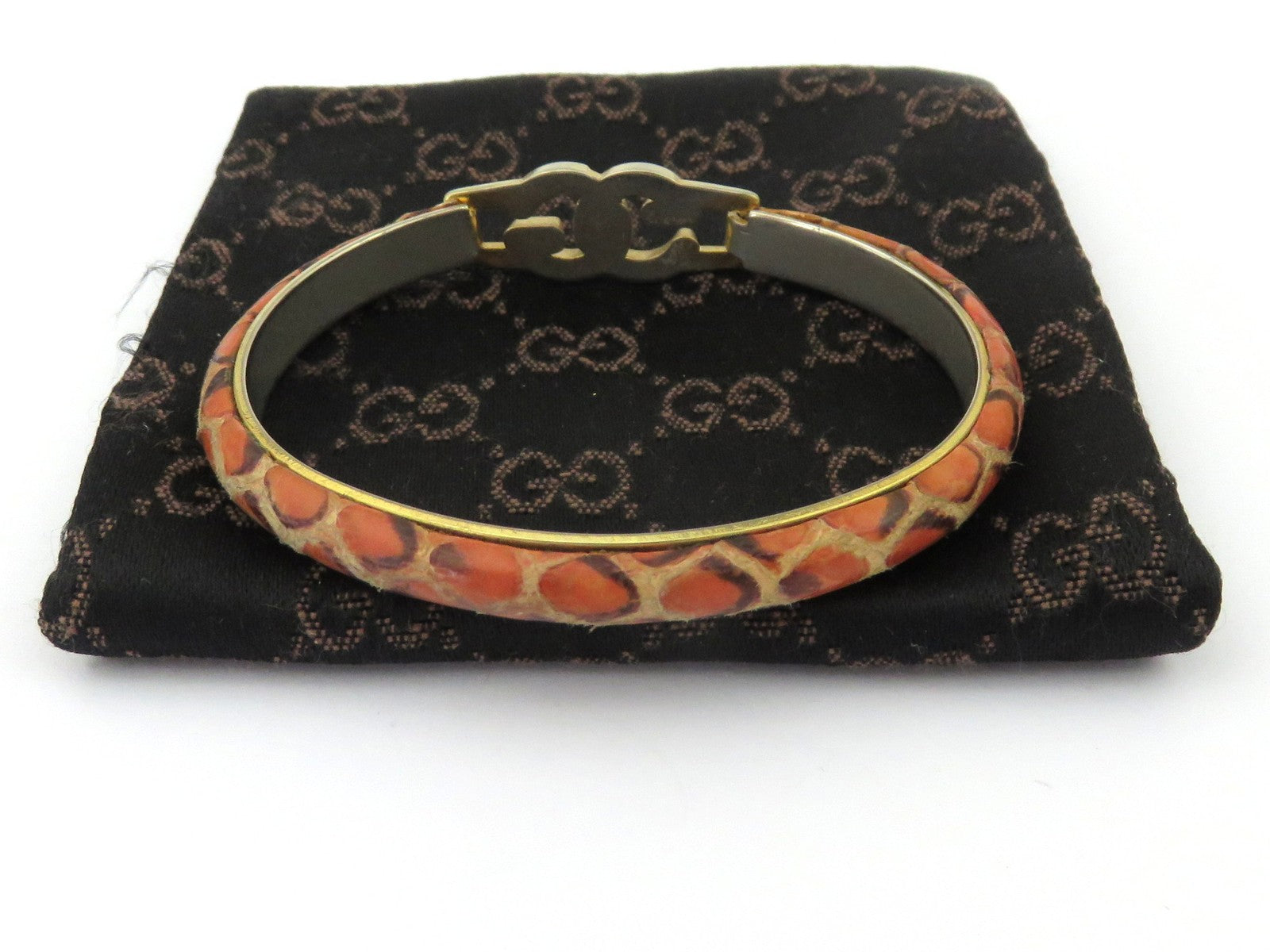 GUCCI Vintage Leather 24KT Gold Plated Metal GG Bangle Price Includes US tariff