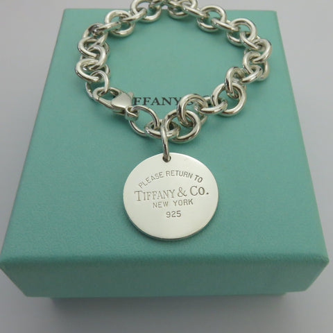 TIFFANY & CO 925 Silver Return to Tiffany Round Bold Link Bracelet Original Box