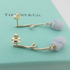 TIFFANY & CO 925 Silver Blue Lace Agate Twist Dangle Drop Earring with Box Rare