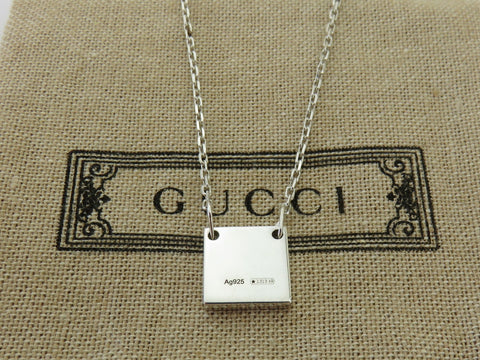 Gucci Sterling Silver Mini Square Tag Pendant Necklace Price Includes US Tariff