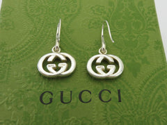 Gucci 925 Sterling Silver Interlocking G Dangle Earrings Authentic with Box