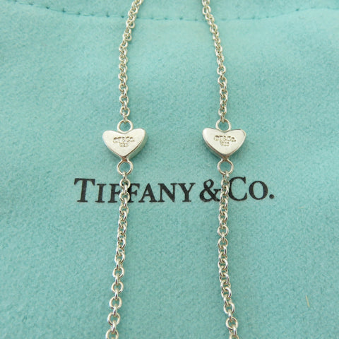 TIFFANY & CO 925 Sterling Silver Heart Link Lariat Necklace Authentic with Pouch