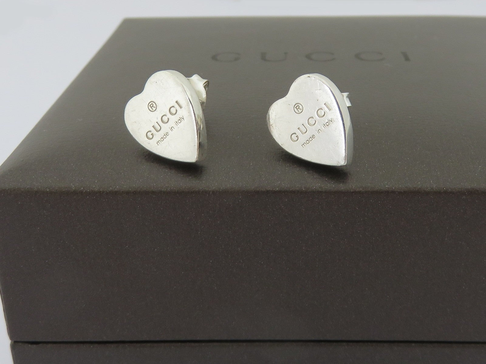 GUCCI Sterling Silver Trademark Heart Tag Earrings Price Includes US Tariff