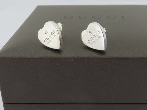 GUCCI Sterling Silver Trademark Heart Tag Earrings Price Includes US Tariff